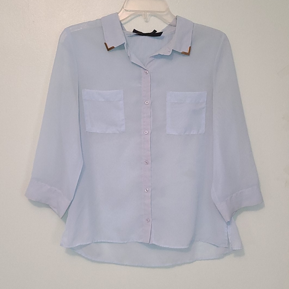 Chiffon top with gold hardware on collar